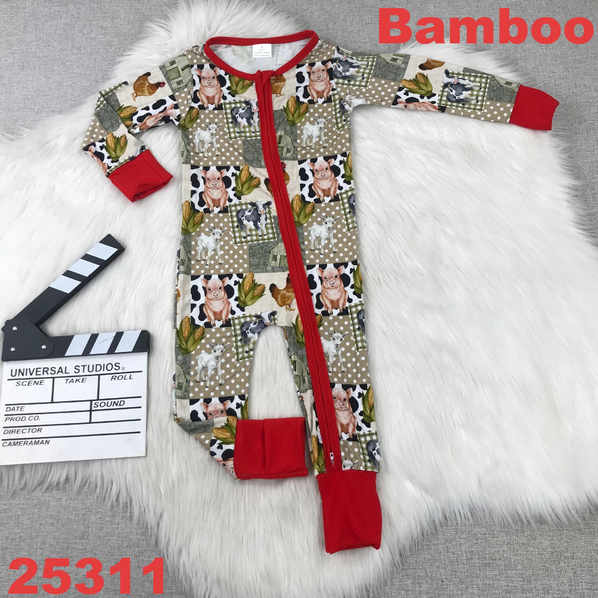 Farm Animal Print Long Sleeve Bamboo Onesie