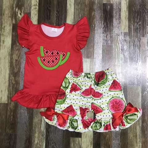 Watermelon Themed Short Sleeve Outfit Set for Girls