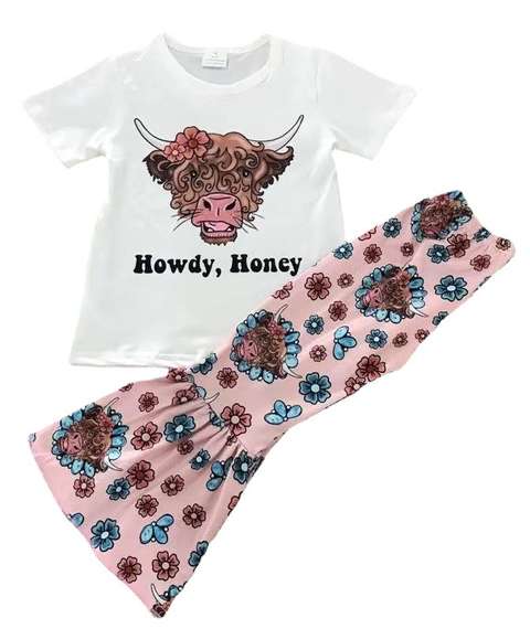 Howdy Honey Cow Printed Short Sleeve Set