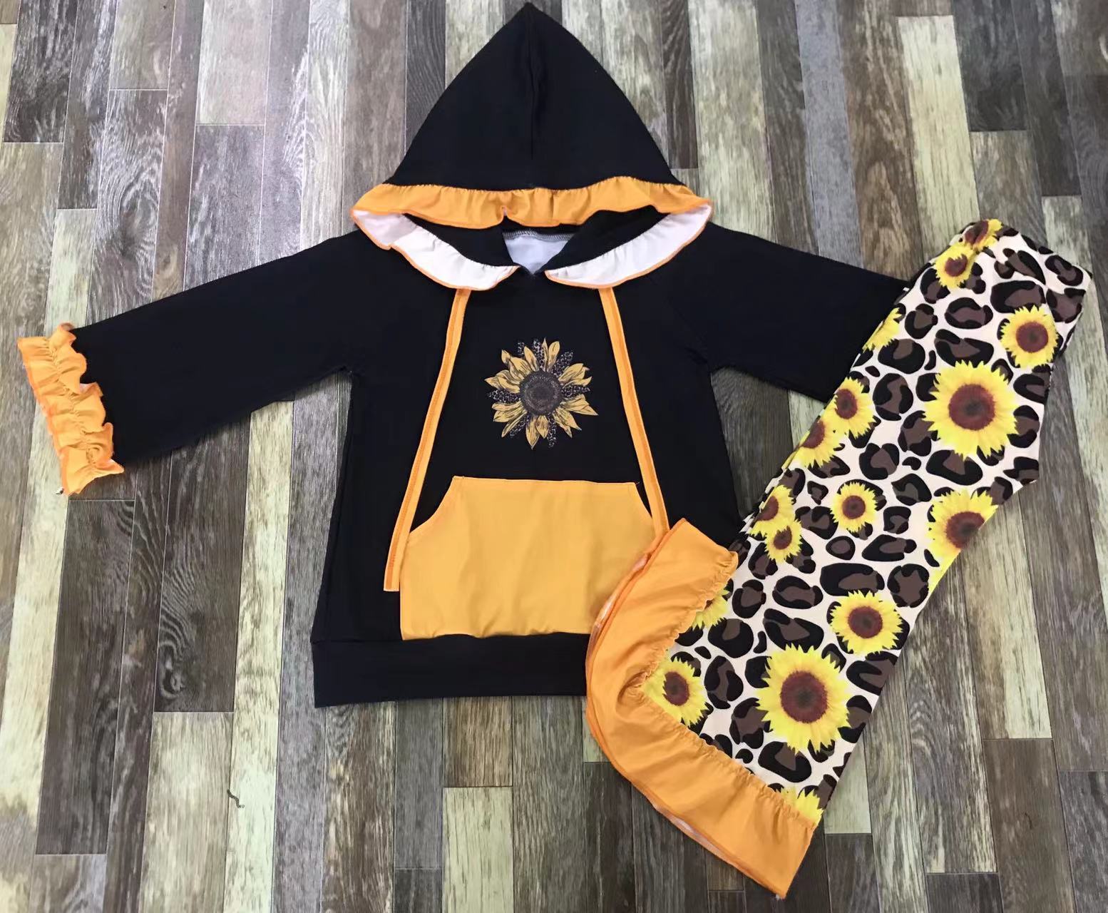 Kids' Sunflower Long Sleeve Hoodie and Pants Set