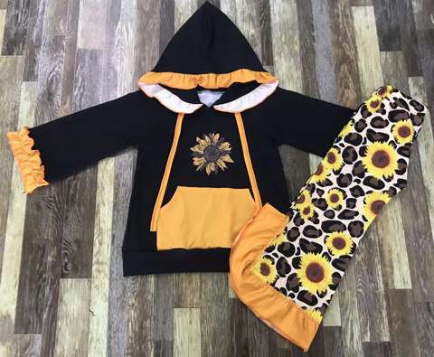 Kids' Sunflower Long Sleeve Hoodie and Pants Set