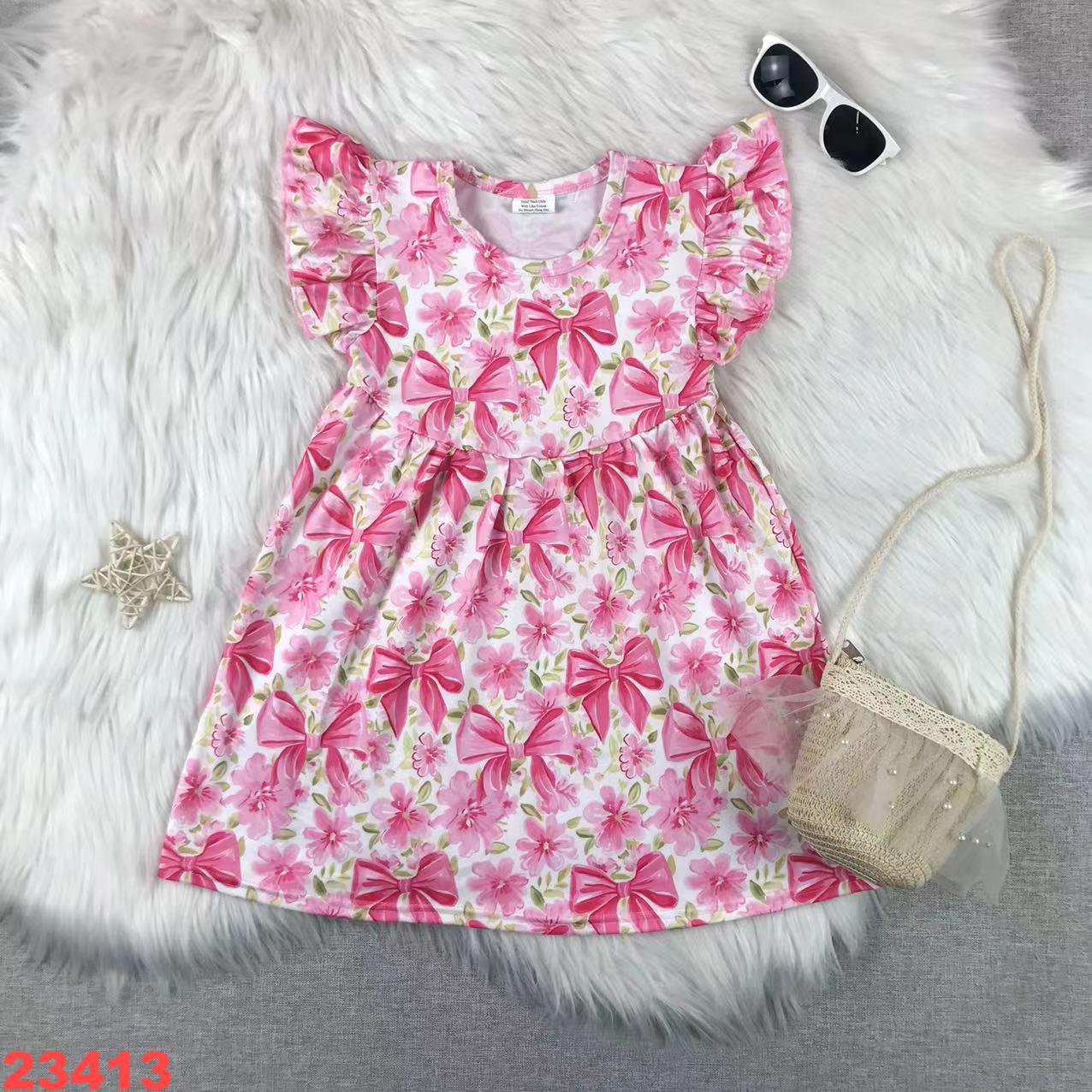 Floral Bow Print Summer Dress for Girls