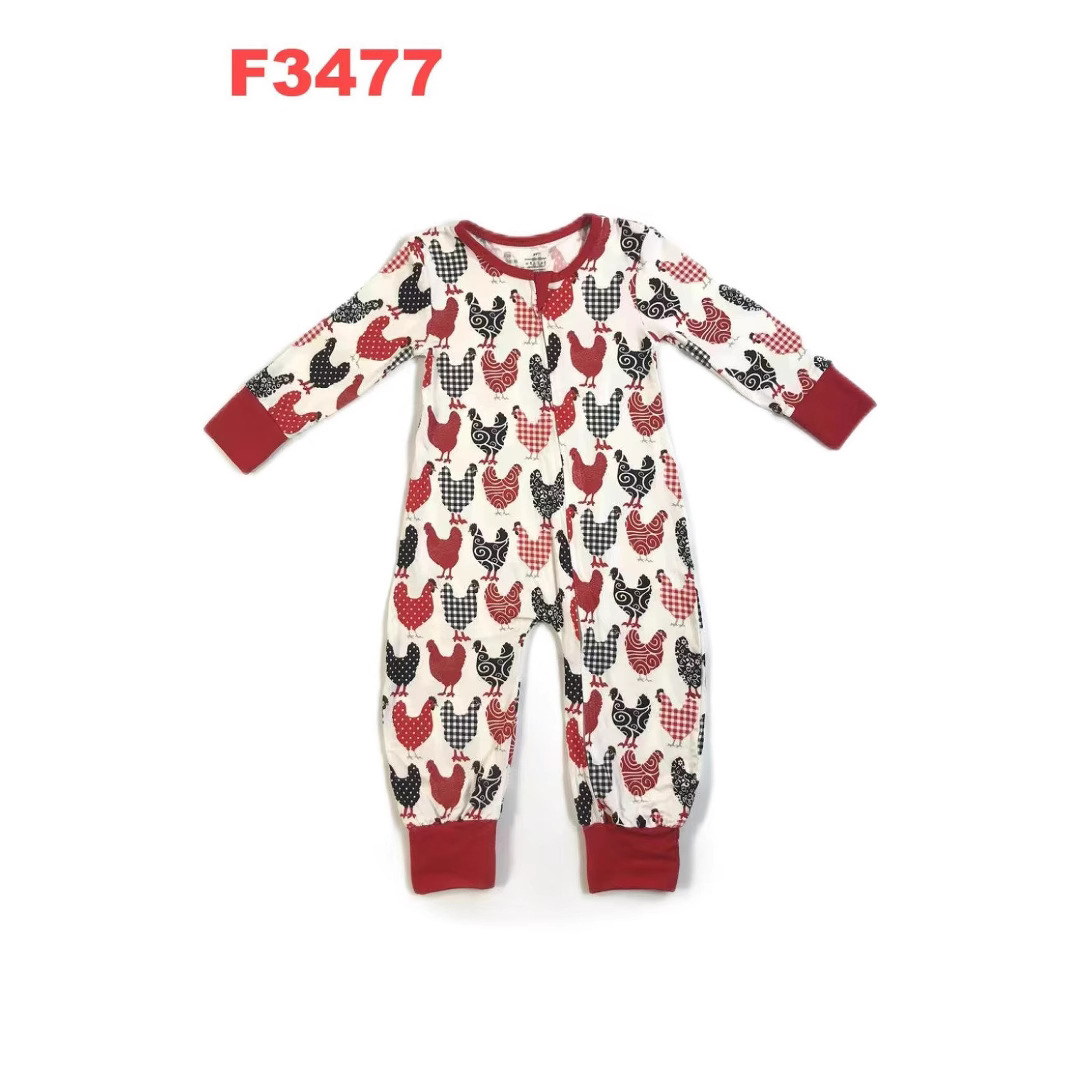 Long Sleeve Chicken Print Romper