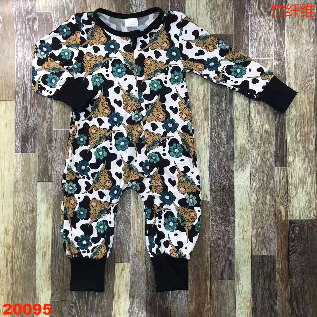 Floral and Cow Print Long Sleeve Baby Romper