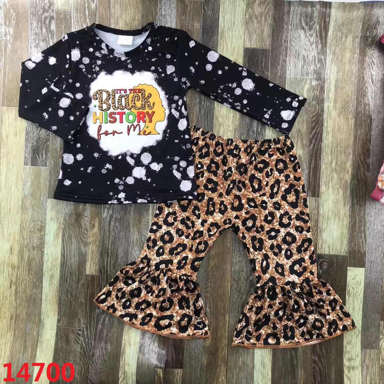 Black History Long Sleeve Top and Leopard Print Pants Set