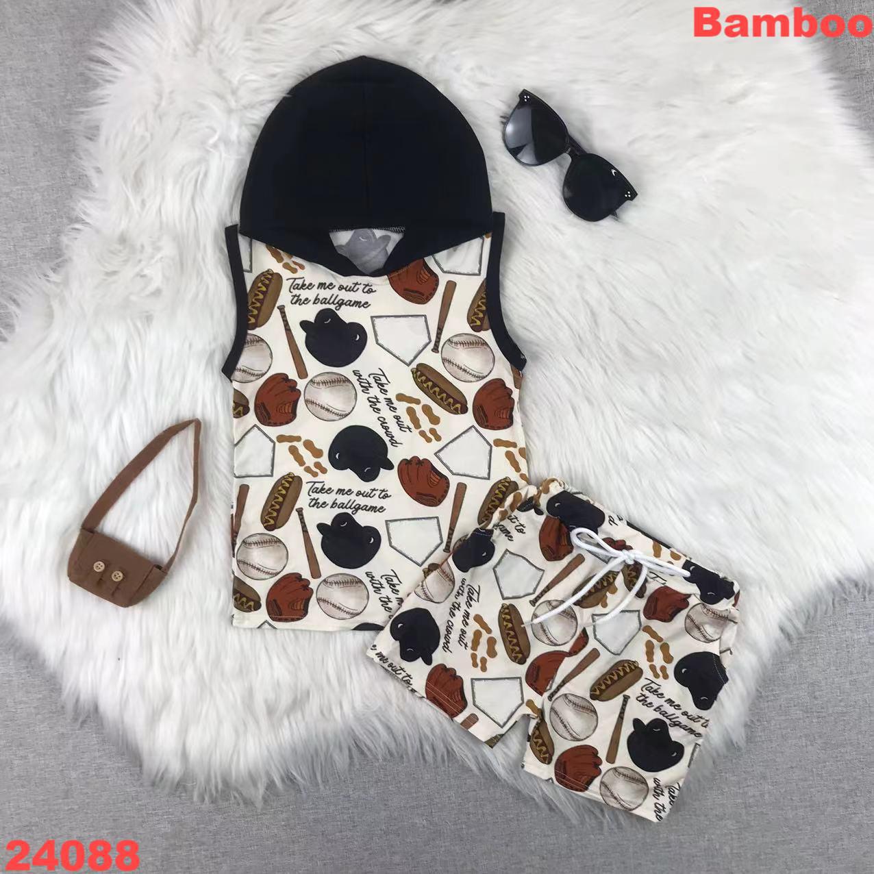 Baseball-Themed Sleeveless Hoodie and Shorts Set