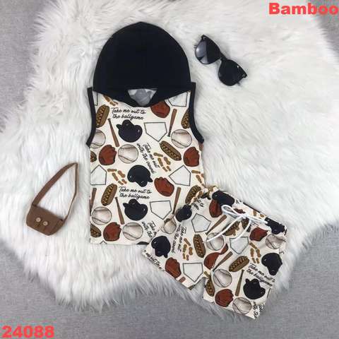 Baseball-Themed Sleeveless Hoodie and Shorts Set