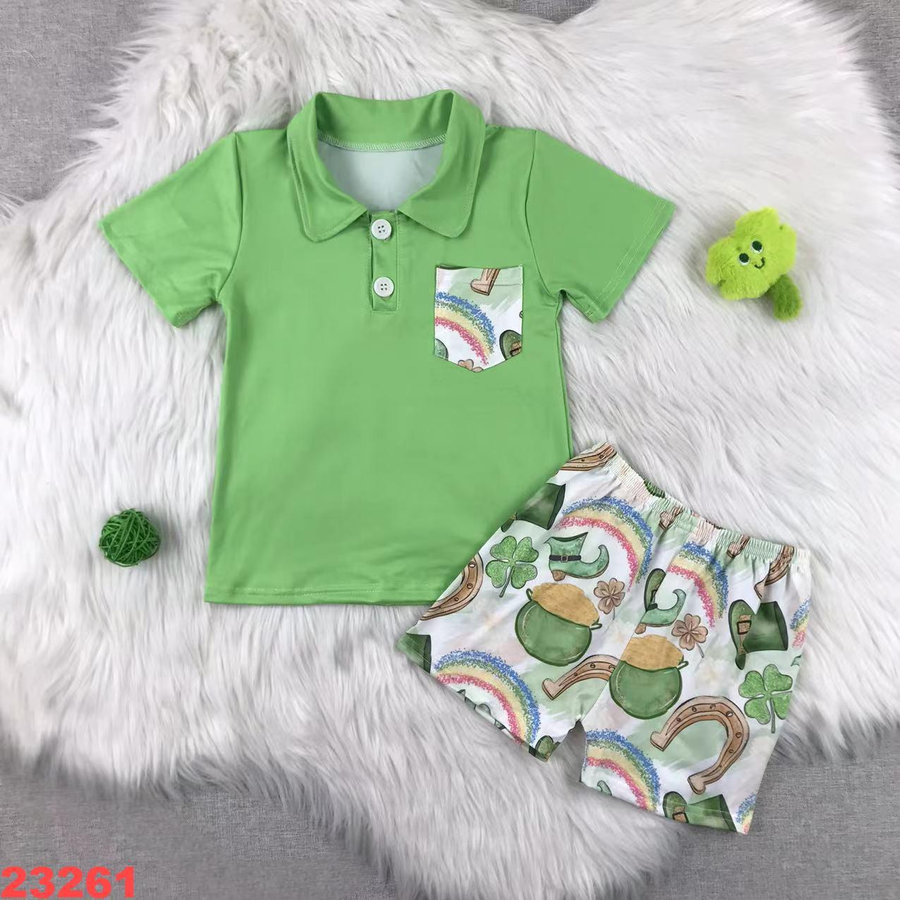 Green Short Sleeve Shirt and St. Patrick's Themed Shorts Set