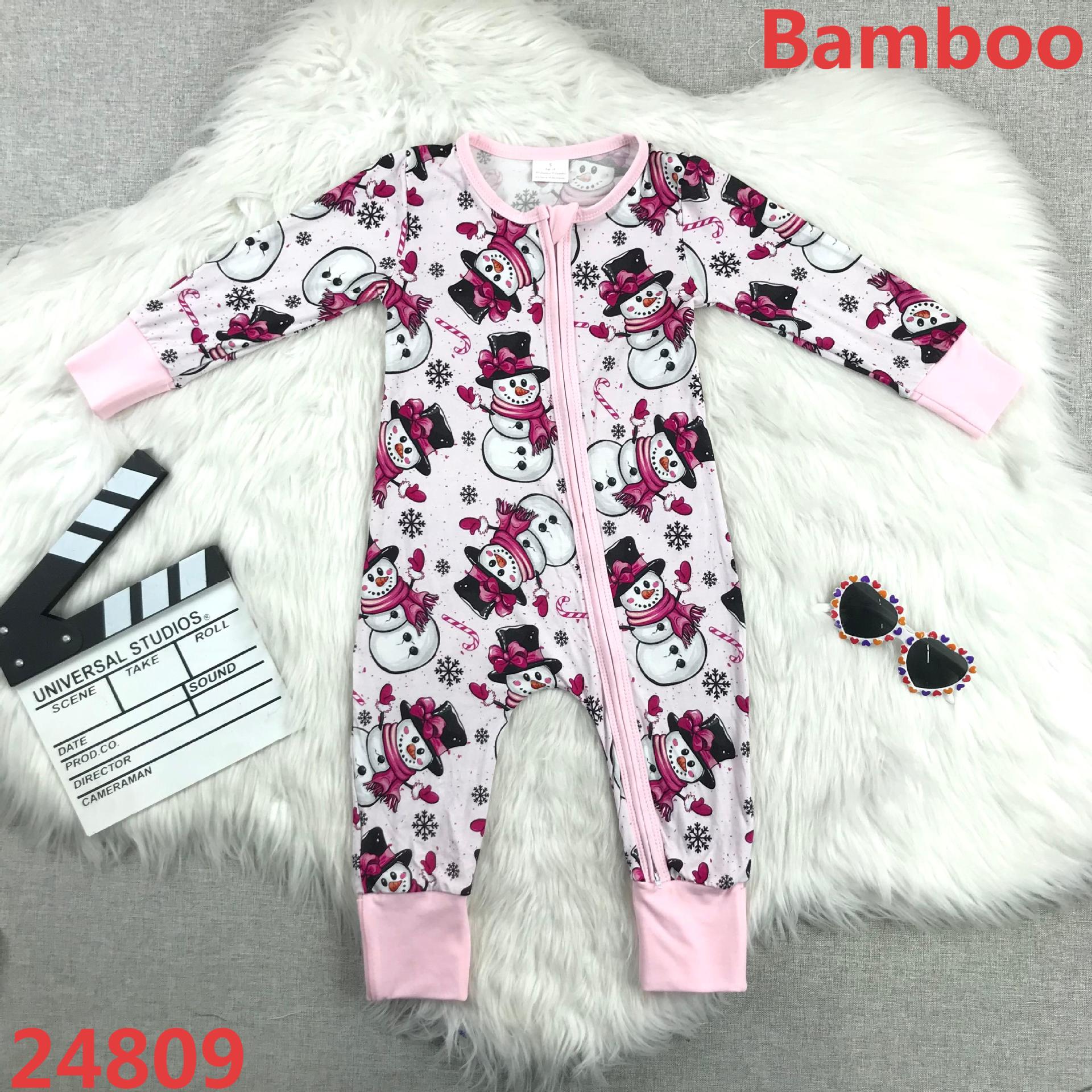 Snowman Printed Long Sleeve Bamboo Onesie