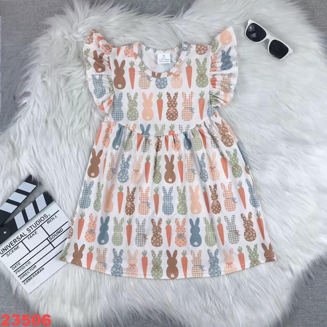 Rabbit Print Flutter-Sleeve Dress