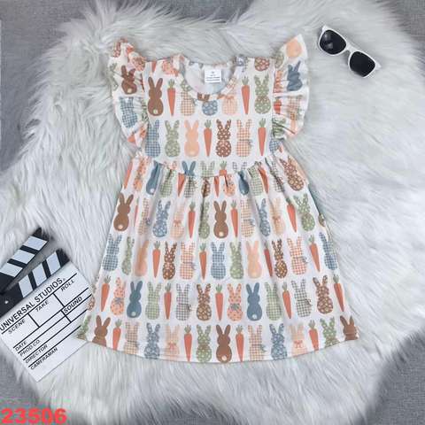 Rabbit Print Flutter-Sleeve Dress