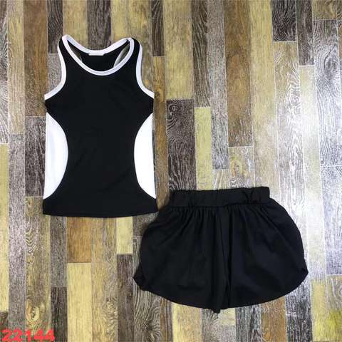 Black and White Sleeveless Top with Shorts Set