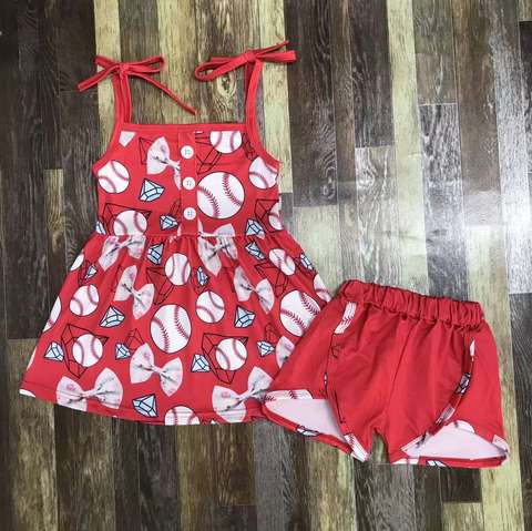 Girls' Baseball Print Sleeveless Top and Shorts Set