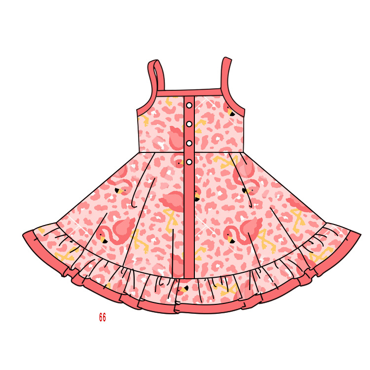 Flamingo Print Ruffle Dress for Girls