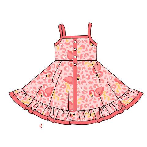 Flamingo Print Ruffle Dress for Girls