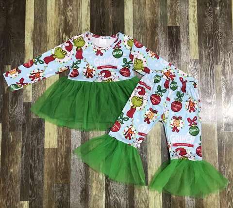 Christmas-Themed Long Sleeve Tulle Outfit Set