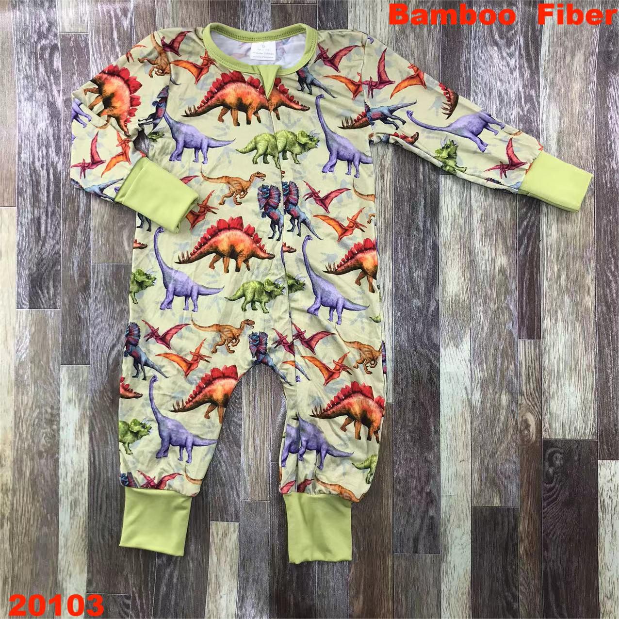 Dinosaur-Printed Bamboo Fiber Romper
