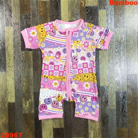 Children's Short Sleeve Romper with Smiley Print
