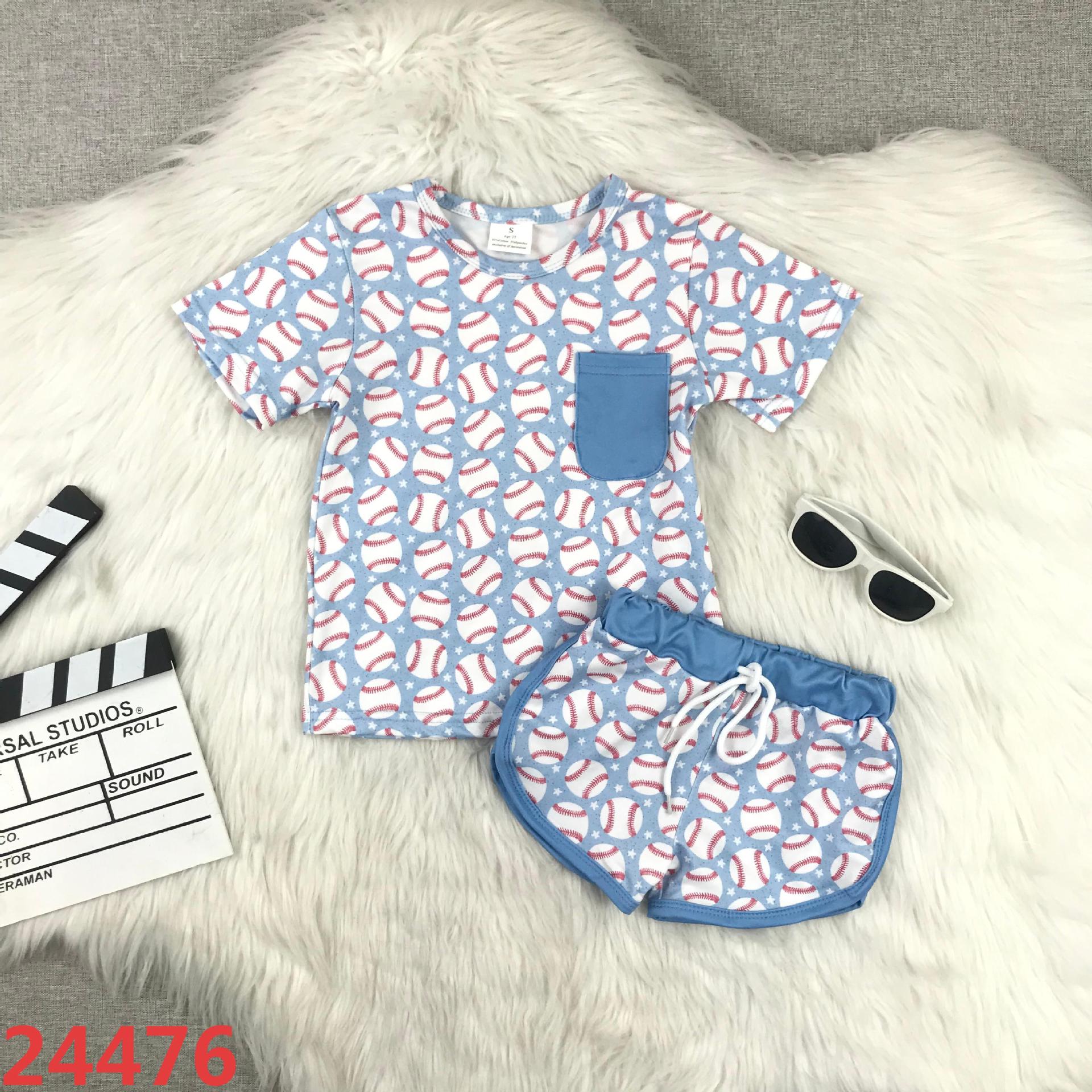 Playful Baseball Print Short Sleeve Set