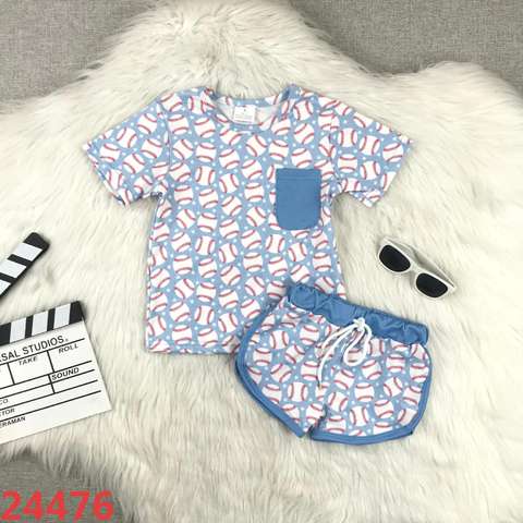 Playful Baseball Print Short Sleeve Set