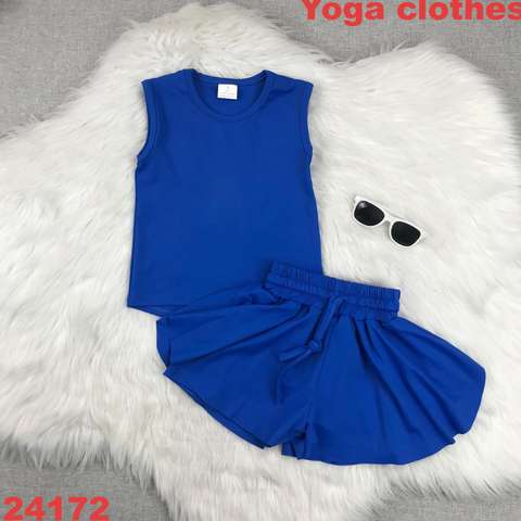 Blue Sleeveless Top and Shorts Activewear Set for Kids