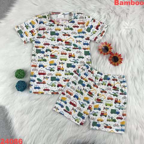 Children's Short Sleeve Set with Vehicle Prints