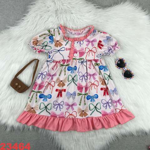 Colorful Bow Print Ruffled Dress