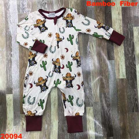Bamboo Fiber Cowboy Print Long Sleeve Onesie