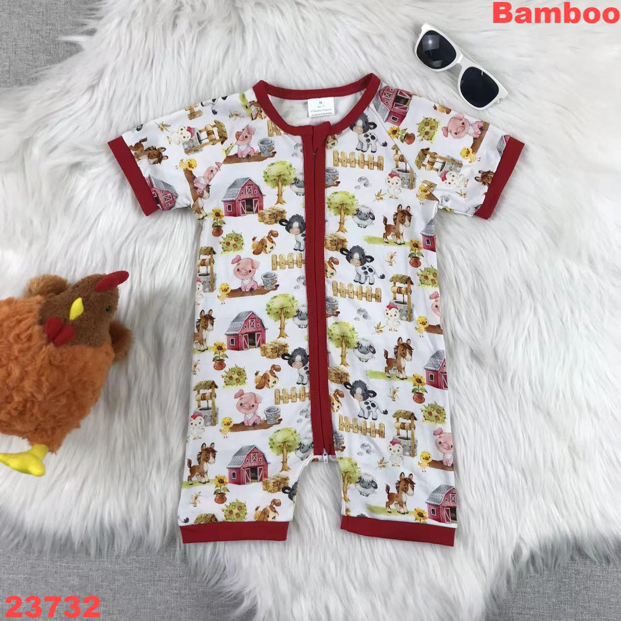Farmyard Print Short Sleeve Bamboo Romper