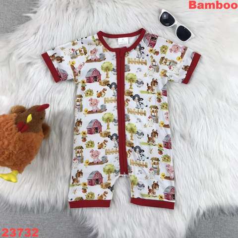 Farmyard Print Short Sleeve Bamboo Romper
