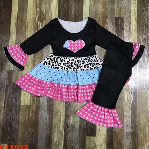Girls' Long Sleeve Polka Dot Ruffle Outfit