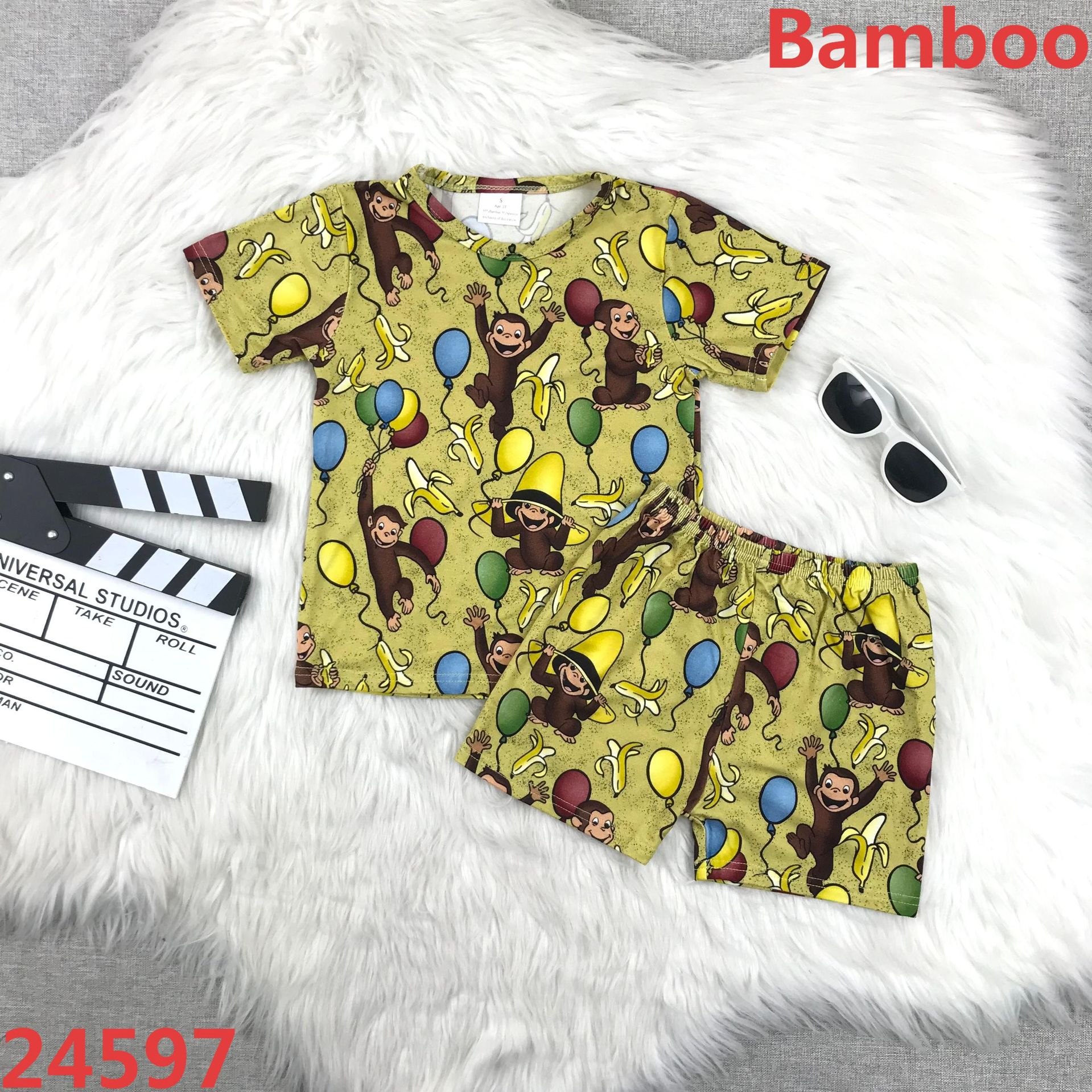 Curious Monkey Printed Short Sleeve Set