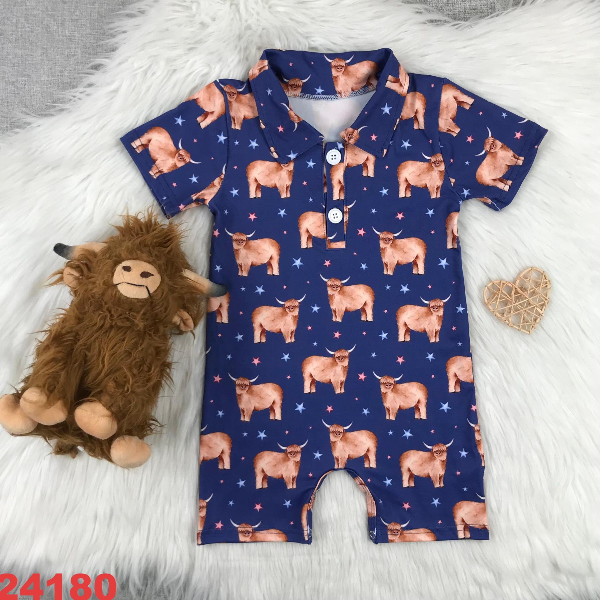 Highland Cow Printed Short Sleeve Romper