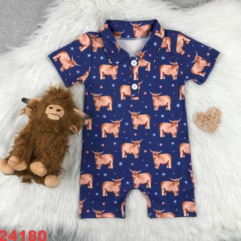 Highland Cow Printed Short Sleeve Romper