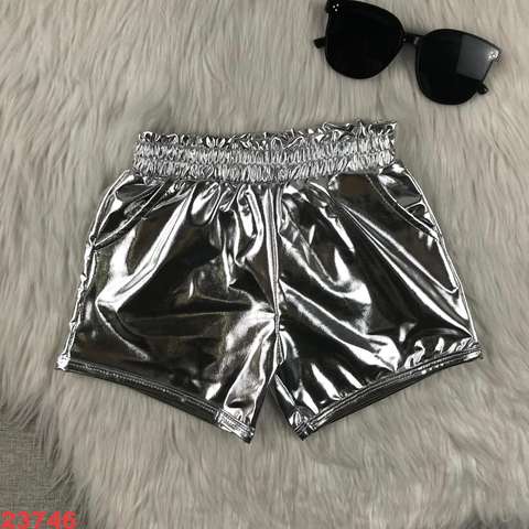 Metallic Silver Elastic Waist Shorts