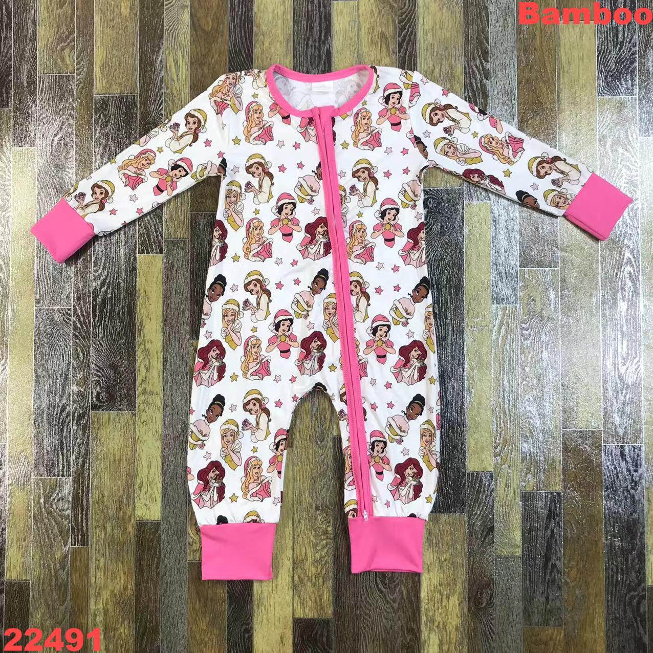 Kids' Long Sleeve Bamboo Onesie with Princess Print