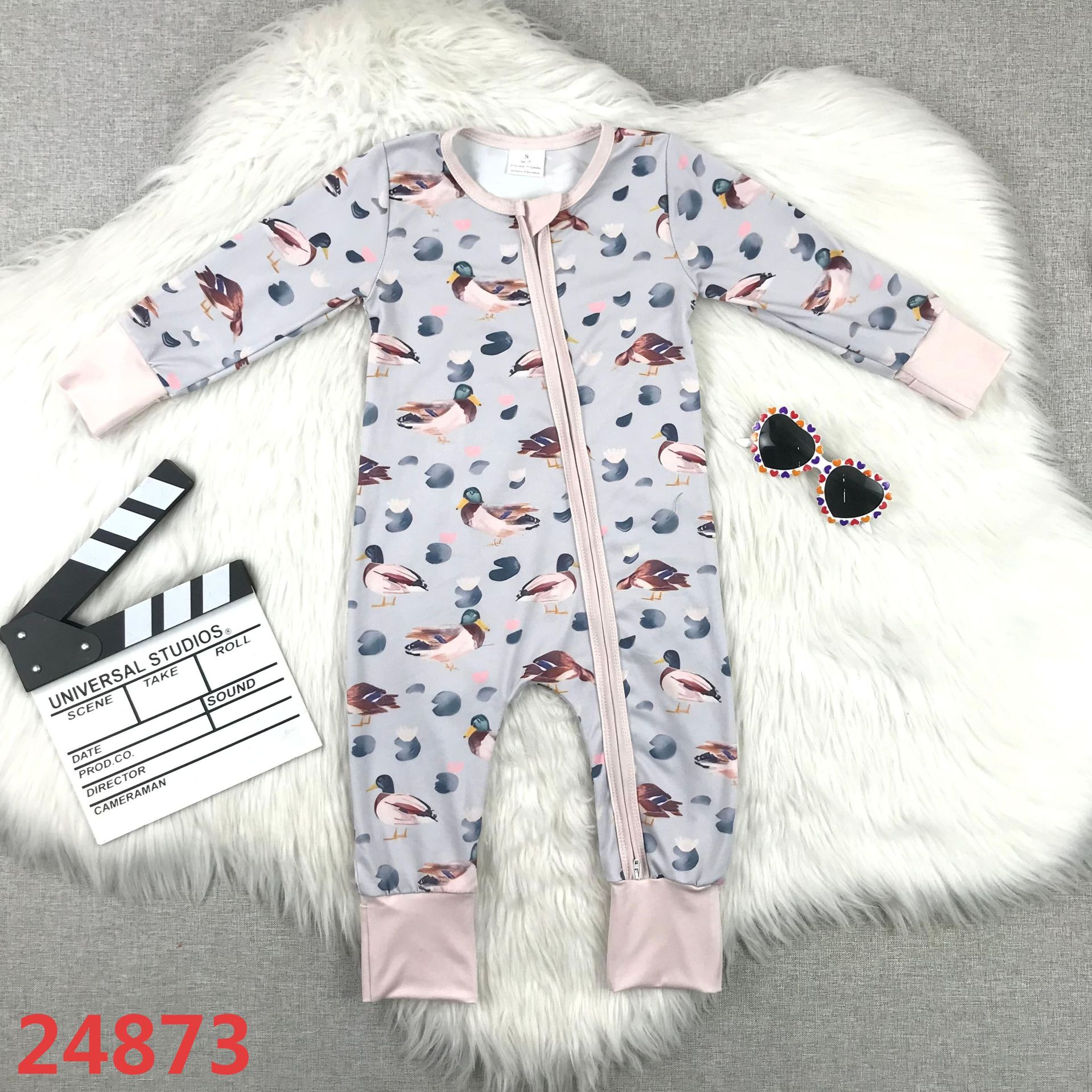 Duck Print Long Sleeve Baby Romper