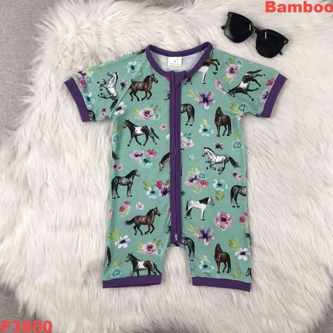 Floral Horse Print Short Sleeve Romper