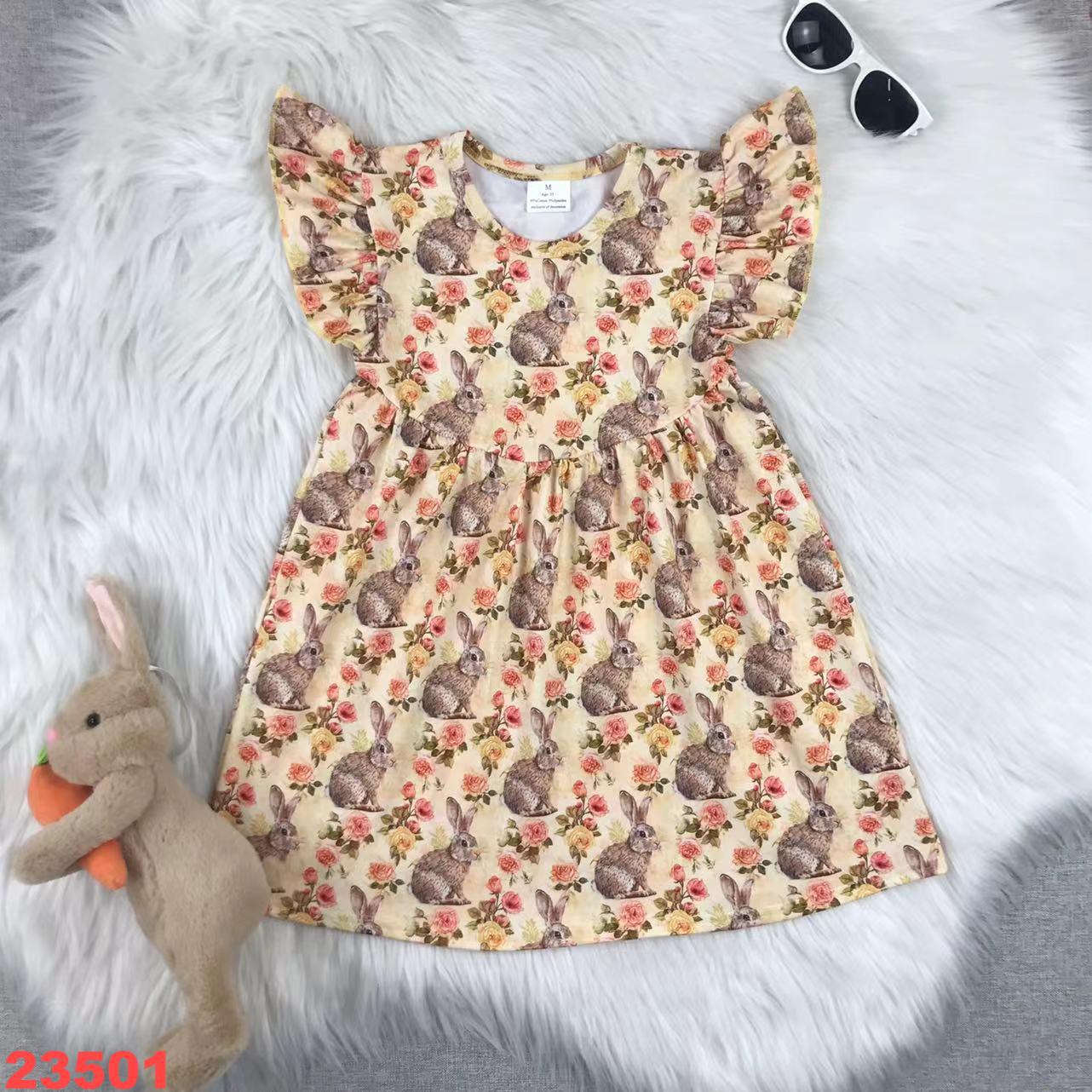 Girls' Floral Bunny Printed Dress