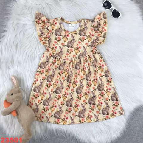 Girls' Floral Bunny Printed Dress