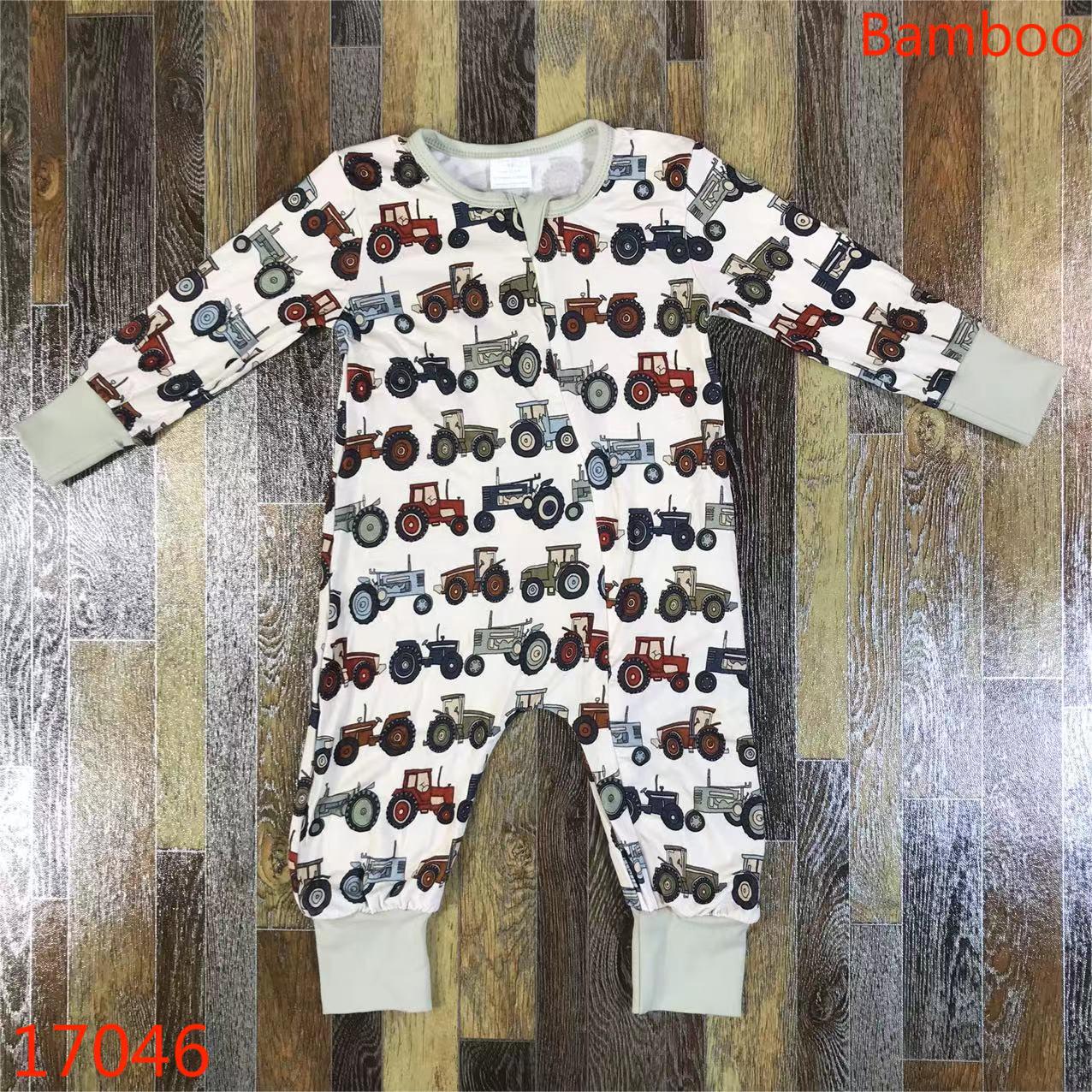 Tractor-Printed Long-Sleeve Baby Romper