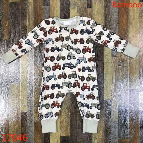 Tractor-Printed Long-Sleeve Baby Romper