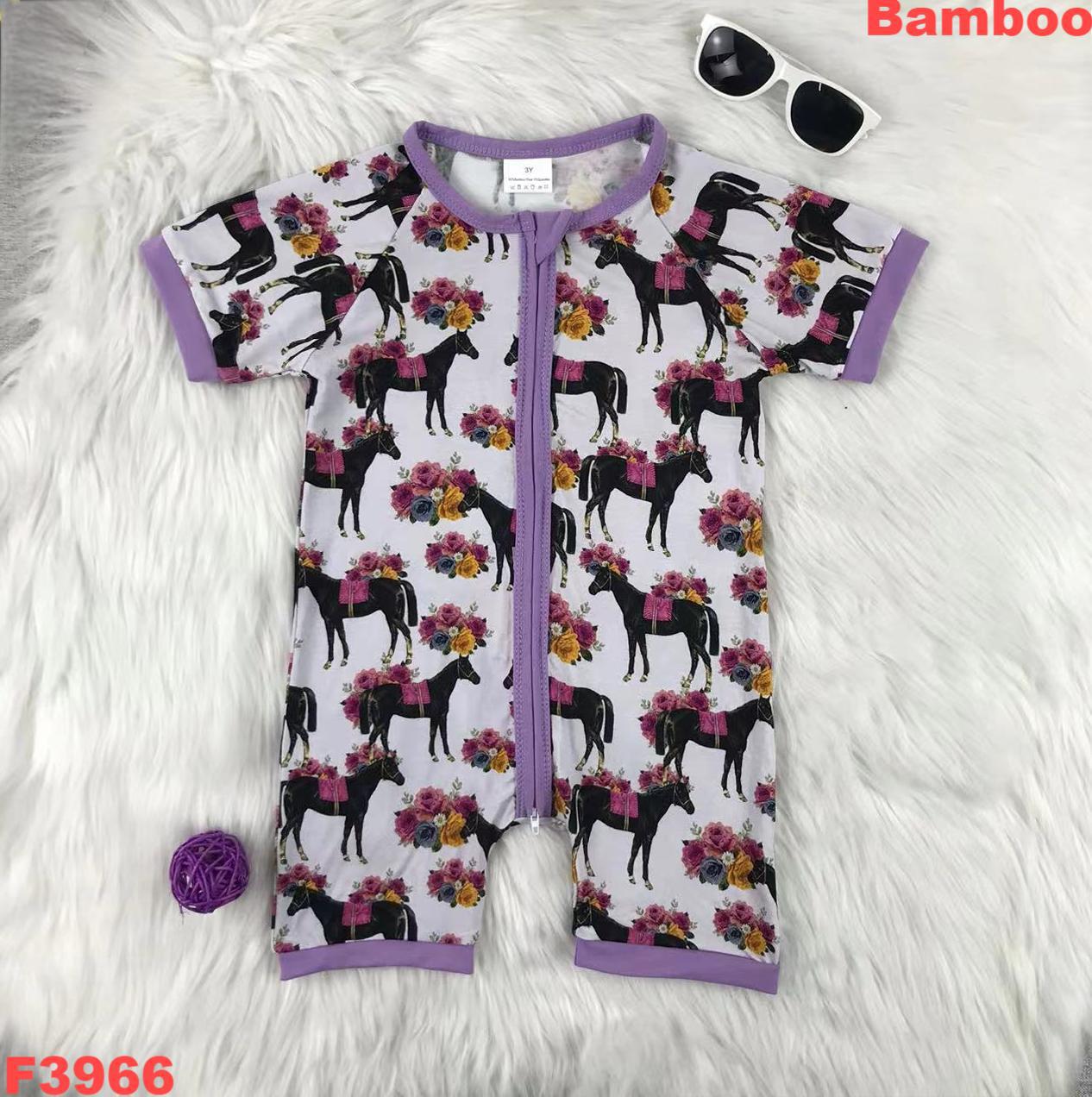 Floral Horse Short Sleeve Romper
