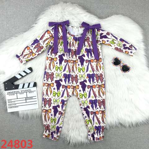 Girls' Long Sleeve Bow Print Romper