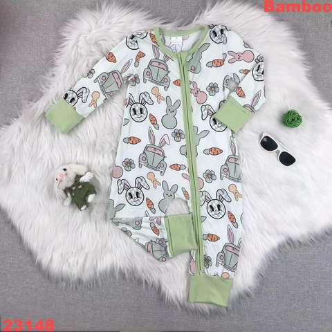 Children's Long Sleeve Bunny Patterned Bamboo Romper