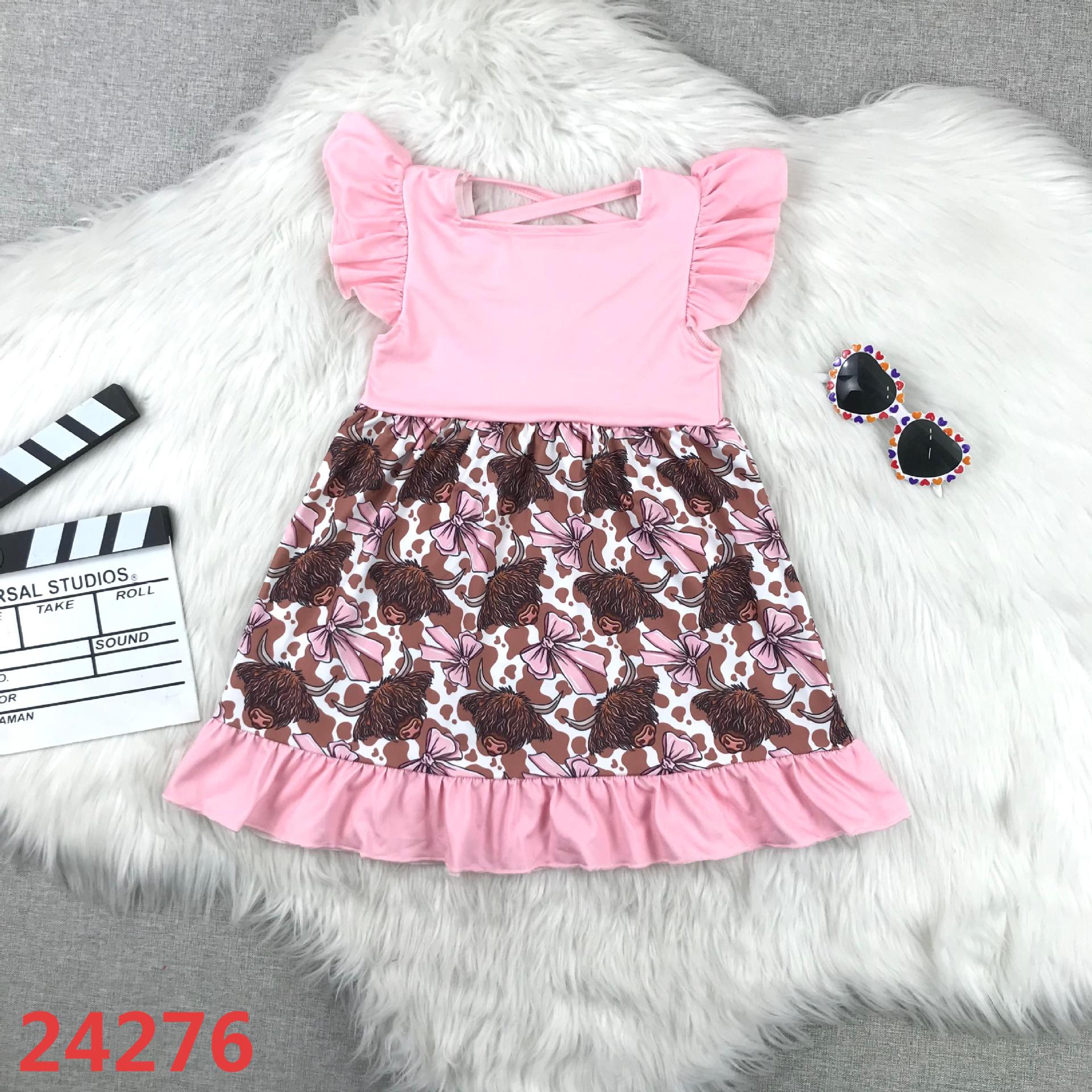 Pink Ruffled Dress with Printed Skirt