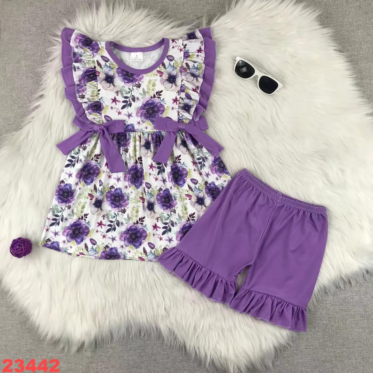 Floral Purple Ruffle Short Sleeve Set