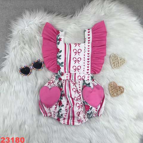 Heart Print Ruffled Baby Romper