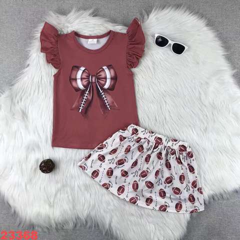 Girls' Ruffled Bow Football Short Sleeve Set