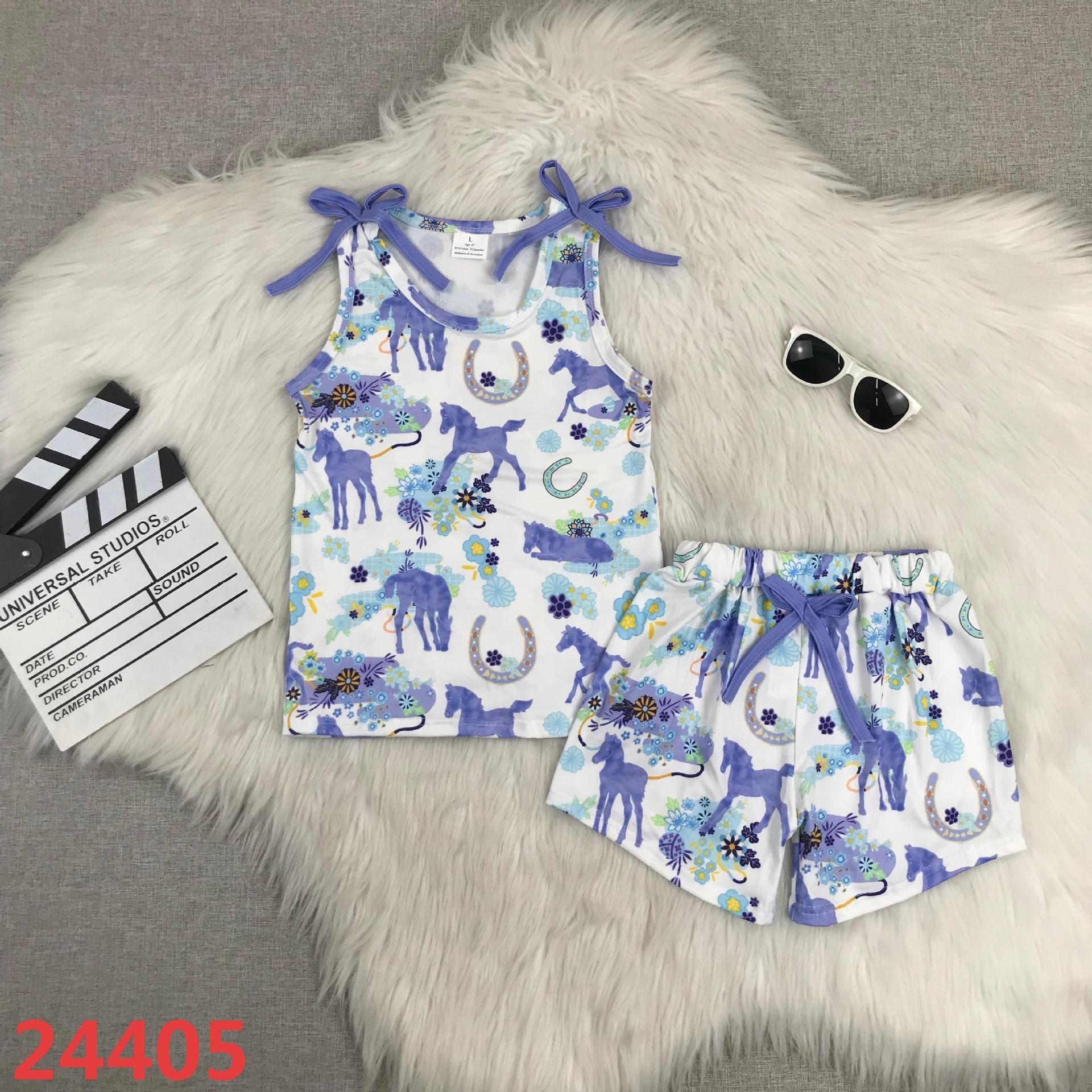 Children's Sleeveless Top and Shorts Set with Horse Print